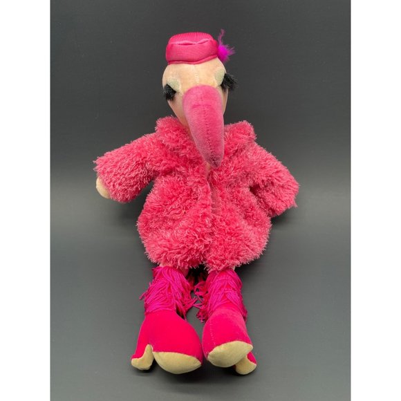 Jellycat Toys Jellycat Flamingo 3 Pink Stuffed Plush Bird Fringe Boots Fur Coat Satin Hat